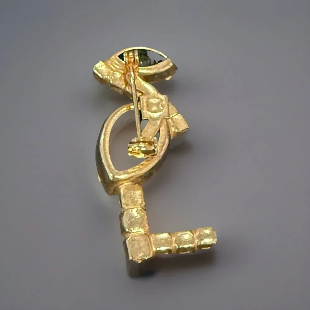 Vintage Style Rhinestone Flamingo Brooch Pin Green Gold Blue